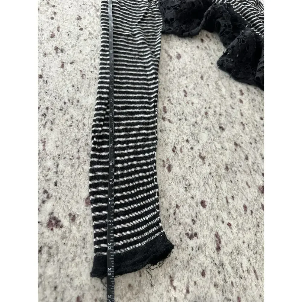 Free People Black White Striped Knit Lace Trim Scoop Neck Dolman Tunic L